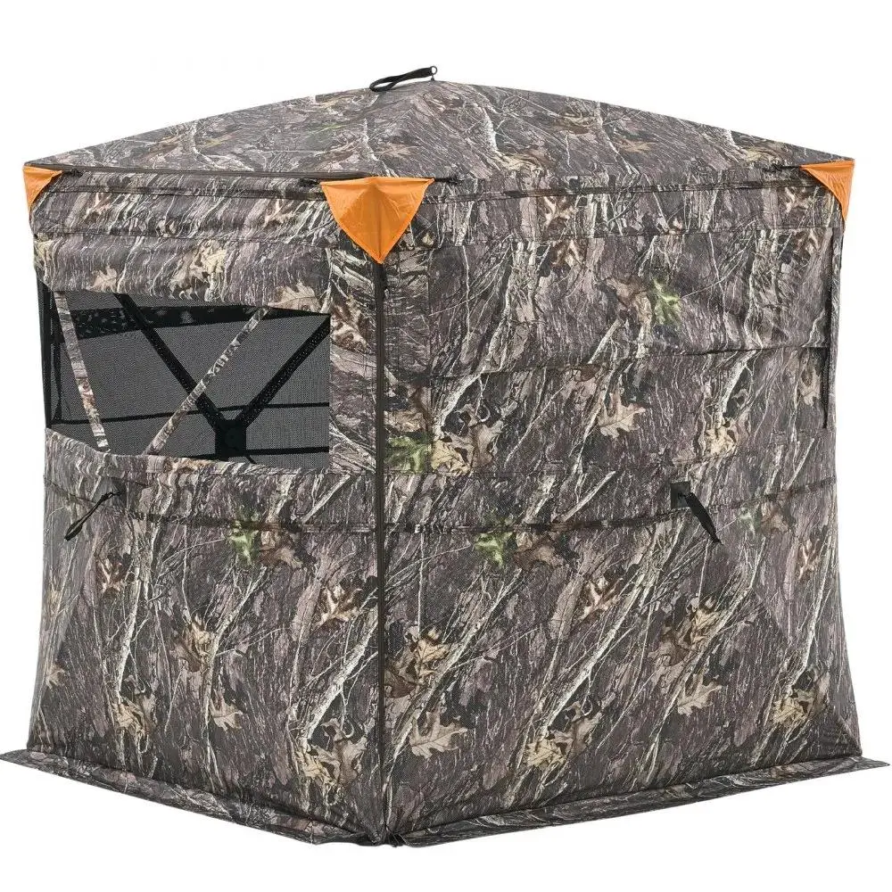 【Summerfinds】VEVOR Hunting Blind,  2-3 Person See Through Ground Blinds with Carrying Bag, 360 Degree Portable Camouflage Tent, Durable Concealed Shelter with Silent Side Door and Window, for Turkey and Deer