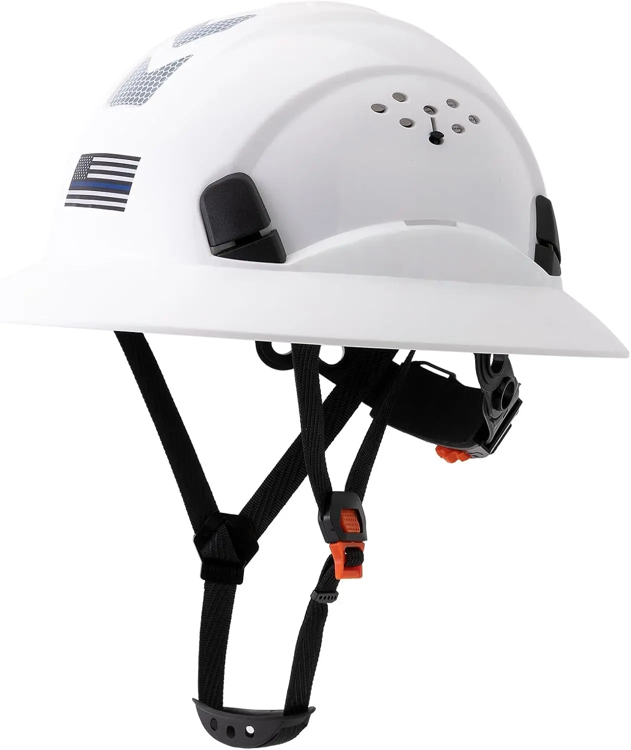 Full Brim Vented Hard Hat for Adults - Lightweight ABS with 6-Point Ratchet & Reflective Stickers for Mowing & Gardening, Reflective Strips, Yard Work