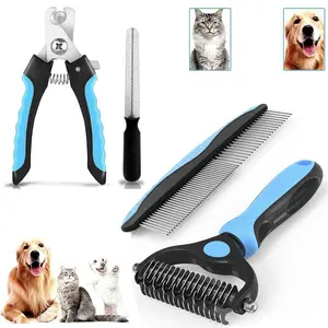 Upgraded Pet Grooming Tool Set - Double-Sided Hurtless Shedding Brush, Dematting Undercoat Rake Comb, Pet Nail Clippers for Dogs and Cats, Reduces Shedding and Flying Hair