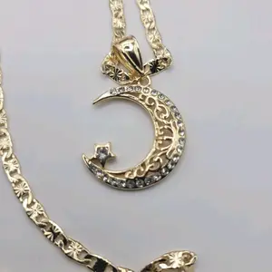 Elegant Moon with Star Necklace Laminated-Gold Chain 24 Inches Pendant Moon w Star Jewelry Metal Coating Luxurious Finish