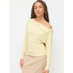 Cider Asymmetrical Neckline Long Sleeve Top Dealsforyou