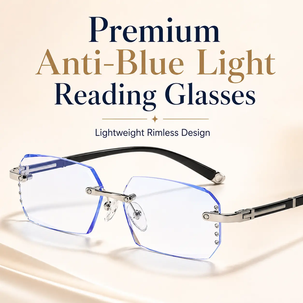 Anti-Blue Light Reading Glasses for Everyday Use – Lightweight Rimless Readers, Ergonomic Spring Hinge Design, Clear Vision for Men & Women