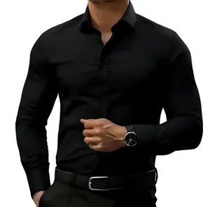 Men’s non-stretch slim-fit long-sleeve shirt; casual button-front dress shirt suitable for semi-formal and business-casual occasions; men’s formal inner layer; solid-color pointed-collar button-front long-sleeve shirt; menswear