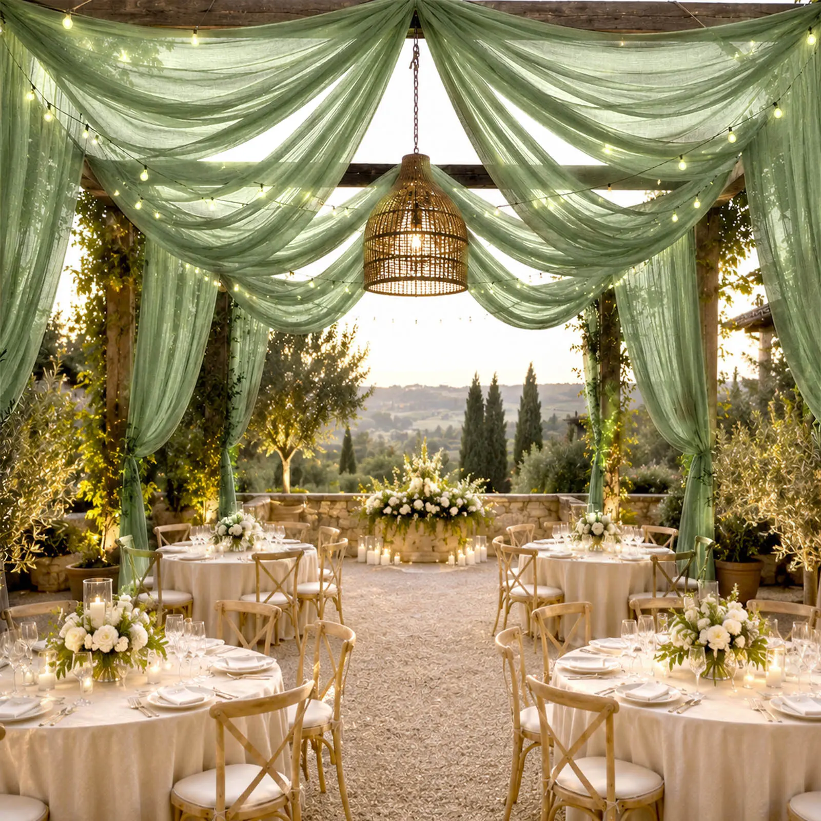 10x32 ft Dusty Sage Green Sheer Ceiling Drape - Extra Long Machine-Wash Single Panel, Party Decor Design for Weddings, Birthday, Graduation Backdrop & Ceiling Decorations, Decor For Weddings, Wedding Ceiling Decorations
