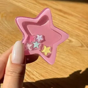 Cartoon Star Shaker Phone Grip Pink Resin Phone Stand Acrylic Material Durable Comfortable Secure Hold Home Decoration Gift