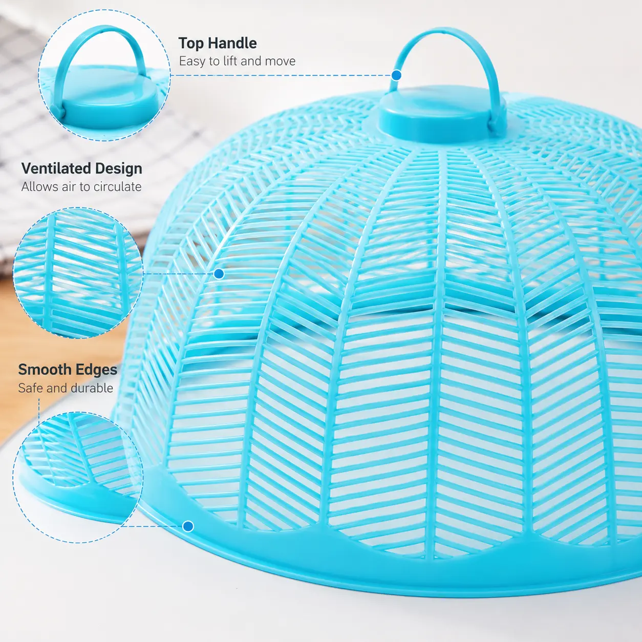 Domed Plastic Food Cover for Kitchen Use, Ventilated Hollow Design with Handle, Stackable Kitchen Utensil to Protect Dishes and Fruits from Flies