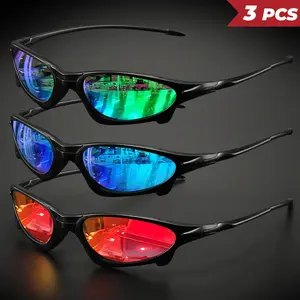 3PCS Y2K Futuristic Small Frame Colorful Sports Sunglasses - Wraparound Fit, UV400 Polarized Cycling Glasses for Cycling, Fishing & Travel