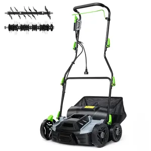 Electric Lawn Dethatcher Scarifier 15.5 Amp, 14-Inch Corded Dethatcher with 14.5 gal Collection Bag, 5-Position Depth Adjustment & 3-Height Adjustable Handle for Yard Care and Lawn Aeration