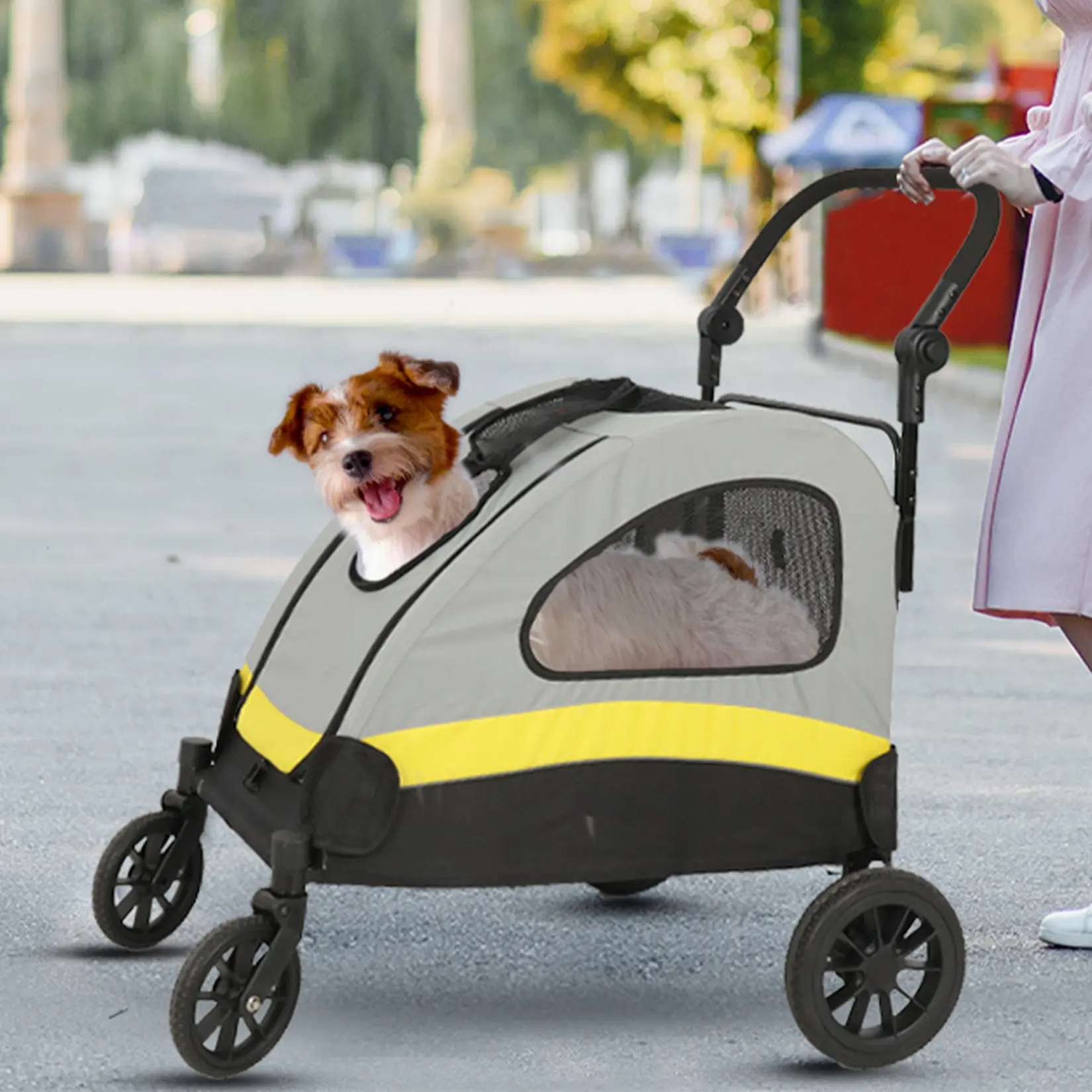 Bingopaw Size M Pet Stroller for Small Dogs Foldable Cat Travel Carriage with 4 Wheels for Easy Outdoor Walks