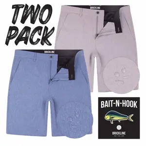 BRICKLINE 2 PACK MENS 4 WAY STRETCH HYBRID SHORTS FISHING SURFING CAMPING