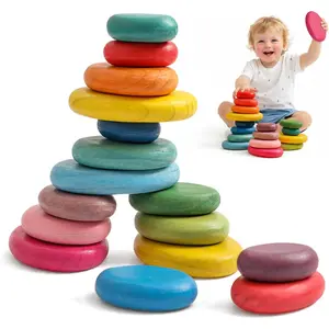 Extra-Large Stacking Rocks for Toddlers 1-3, 16 PCS Wooden Montessori Toys, Safe Smooth Jumbo Balancing Stones for Open-Ended Sensory Play, STEM Building Blocks for Boys & Girls