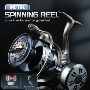 Rooblinos RX | Spinning Reel Full Metal Body Corrosion-Resistant Fishing Reel | 9+1 Stainless Steel Bearings | 4000/6000/8000 Sizes | Waterproof, Screw-In Rocker Arm, Aluminum Spool & Loud Bite Alarm | Perfect for Freshwater & Saltwater Fishing