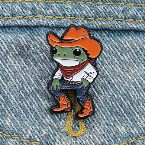 Cute Frog Design Brooch, Fashionable Cowboy Hat Design Brooch, Enamel Pin Suitable for Backpacks, Jeans, Scarves, Hats Decoration, Hat Pins, Alloy Brooch Pin
