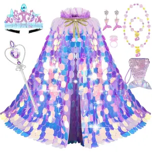 L-HDW026  Princess Dress Up Toys Princess Dress Up Clothes Rainbow Mermaid Cape Kit 9 Pcs Gift Set for Little Girls 3-8 Years