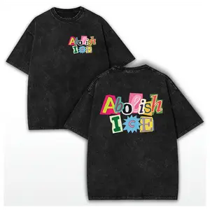 ABOLISH ICE Graphic Washed Cotton Vintage T-Shirt, Retro Playful Bold Slogan Tee, Immigration Human Rights Shirt, Anti Maga FCK ICE