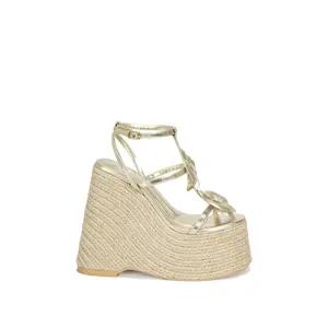 BAROSSA-GOLD FLORAL PLATFORM WEDGE SANDAL