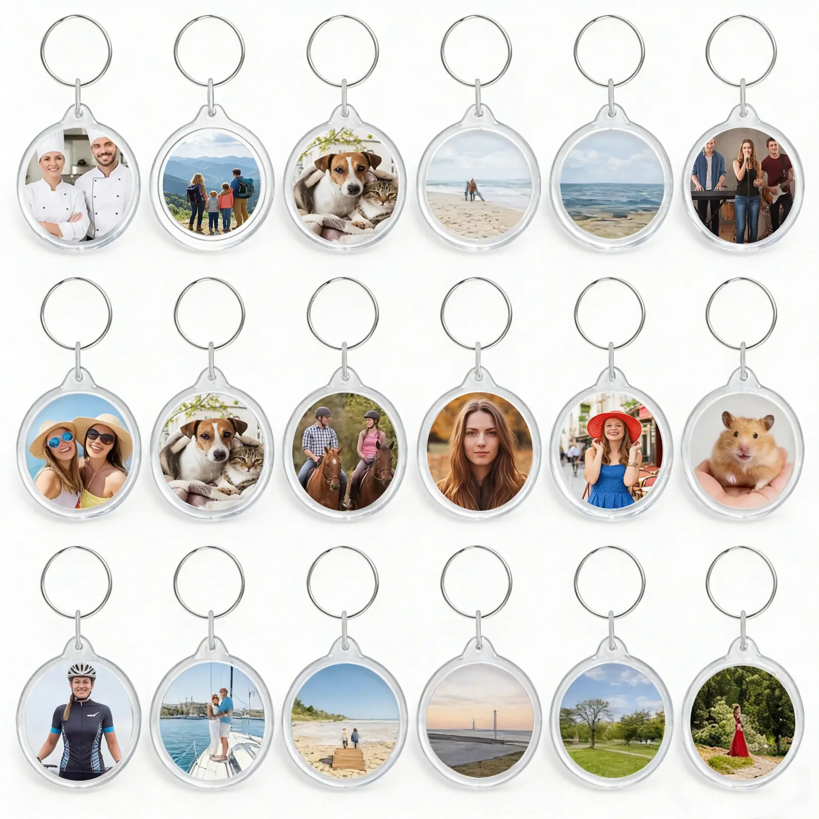 100Pcs Acrylic Photo Keychain Blanks, Clear Plastic Keychains with Round/Arc Rectangle Inserts, DIY Photo Frame Keychains for Party & Gifts