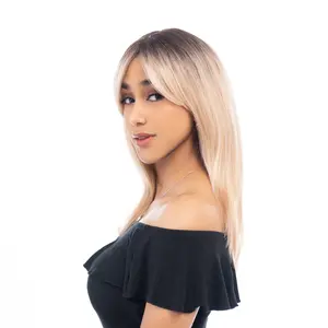 22-Inch Warm Blonde Ombré (Dark Brown Roots, Platinum Highlights) Layered Light Wave Synthetic Wig | 【Heat Resistant】【Cap Included】 | #13 FSGB