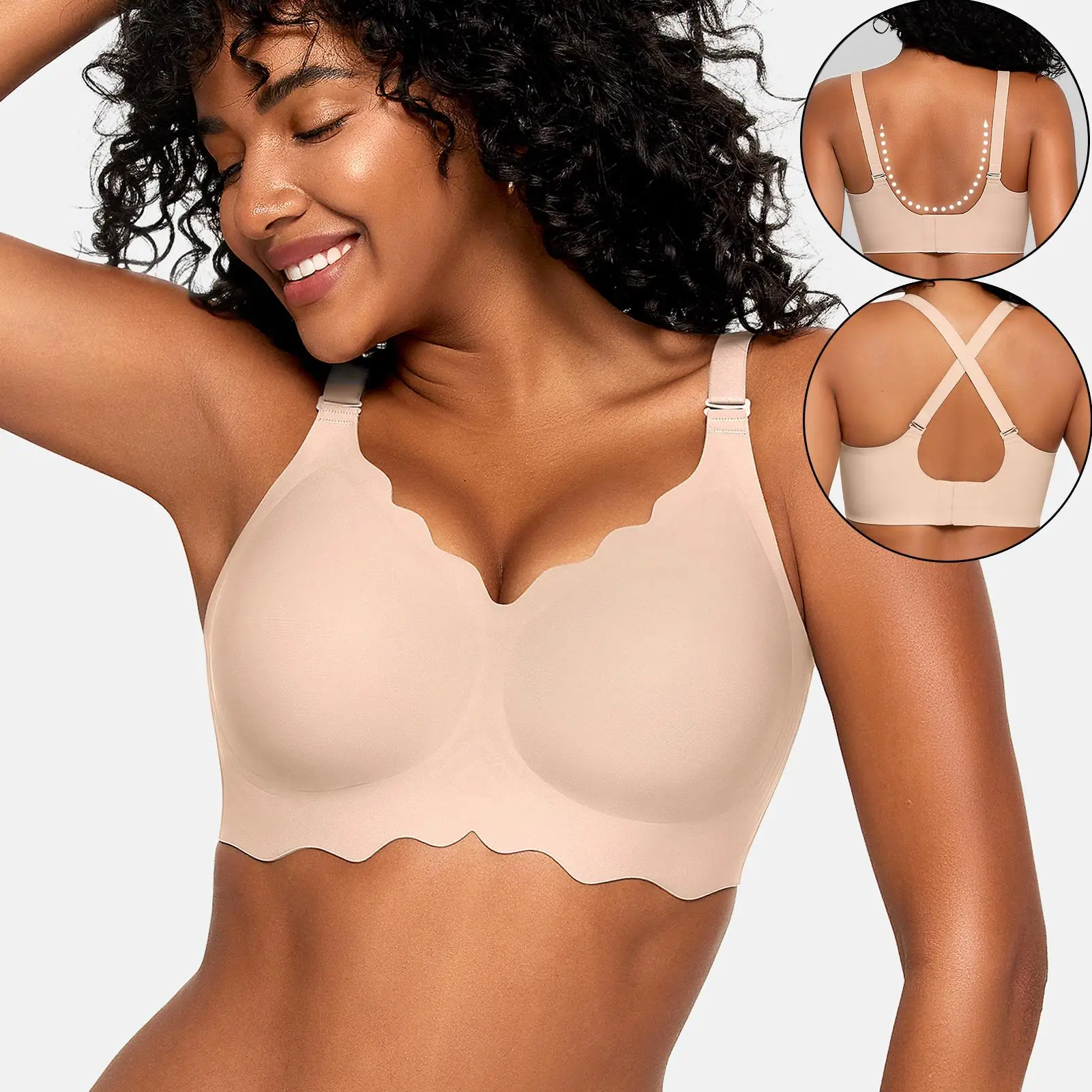 OEAK Seamless Scalloped Bras for Women No Underwire Wireless Push Up Bra Soft Support Full Coverage Comfort Everyday Bra