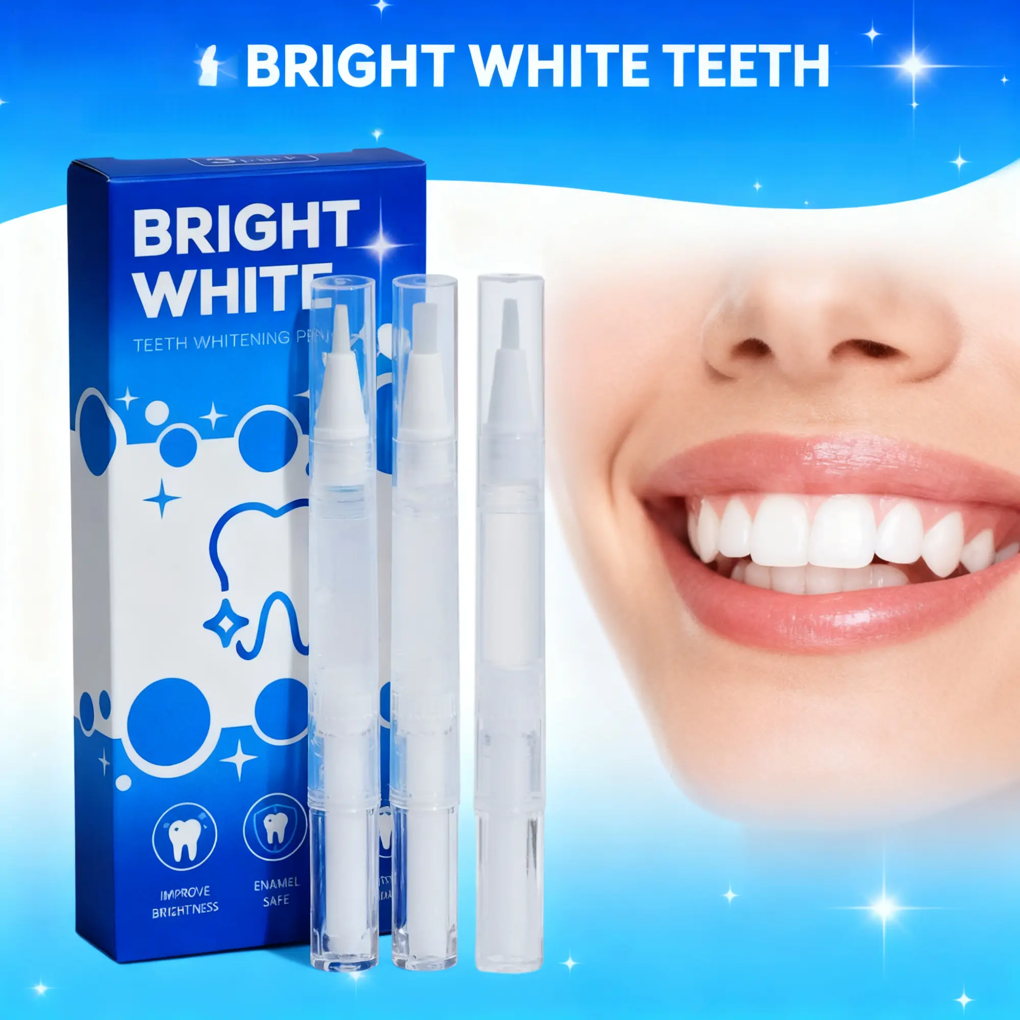 3Pcs Bright White Teeth Whitening Gel Pen, Mint Non-Sensitive Formula, Quick Stain Removal for Yellow Teeth, Portable Oral Care Kit for Daily Use