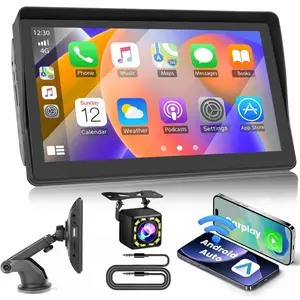 Summervibes 7-in Portable Wireless Carplay Car Audio - Universal Fit Touchscreen Car Radio with Bluetooth, Android Auto, GPS Navigation, FM Transmitter, Hands-Free Calling, Backup Camera Compatibility, Automotive Electronics Accessory