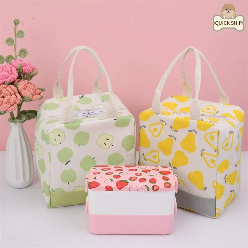 Orange Strawberry Apple Pear Insulated Lunch Bag, Fruit Totes With Zipper,Canvas Lunch Tote,Back to School Essentials