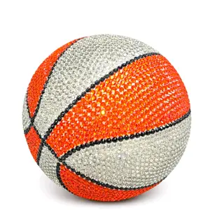 Bedazzled Mini Basketball Adorned with Orange & White Rhinestones Sparkling Sports Decor