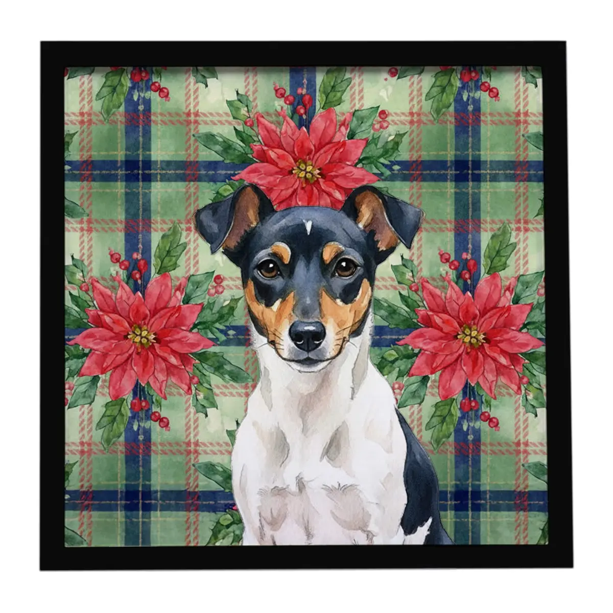 Caroline's Treasures WDK8785MFP88 8x8 in. Artistic Tricolor Rat Terrier Christmas Poinsettia Flowers Framed Metal Artwork, Light-Weight Long-Lasting Wall Home Decor, Ideal Gift for Rat Terrier Owners, Kitchen Use