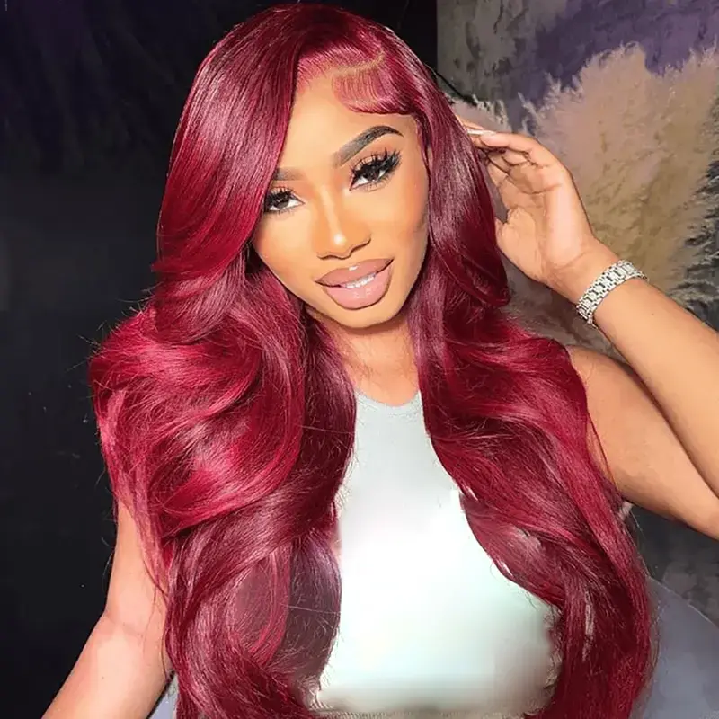[30Inch for Only $109] Kingsup Hair 13x6 HD Lace Front Wig Human Hair Wigs 99J Burgundy Colored Pre Plucked Lace Frontal Straight Wigs Pink Body Wave Wigs Red Wine Wigs for Women