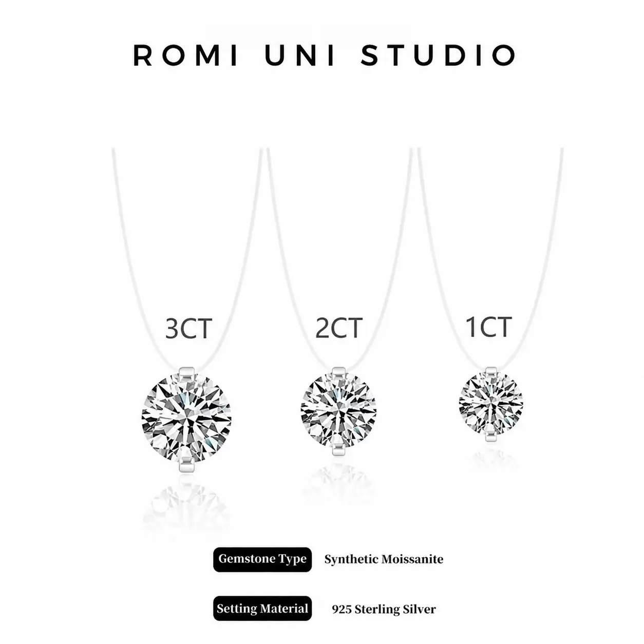 【#A004 TODAY ONLY 】Invisible 1-3CT VVS Moissanite Necklace, 925 Sterling Silver Clear Nylon Thread Hidden Necklace, Unisex Wedding Birthday Mother's Day Jewelry Gift for Men Women