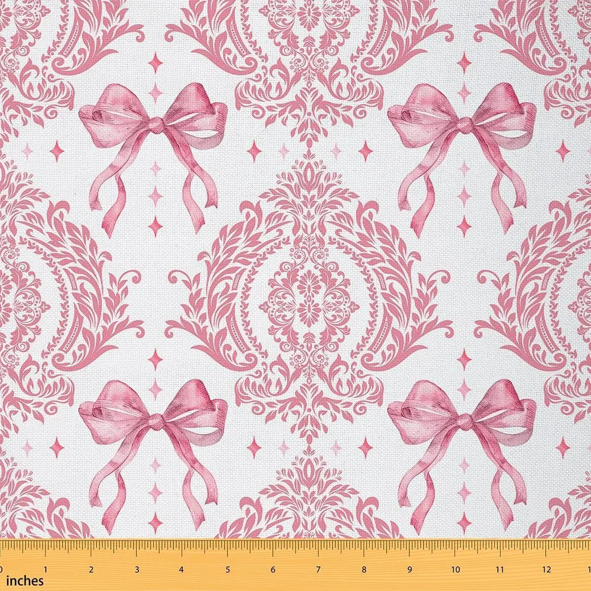 Pink Bow Fabric Baroque Damask Vintage Goth Art Upholstery Fabric Chairs Soft Flannel