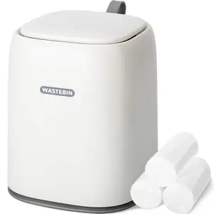 Mini Countertop Trash Can with 3 Rolls of Trash Bags,  Can with Press Type Lid, 1.5 L / 0.40 Gal Wastebasket Dispenser, Bin for Coffee Table, Bathroom  Top (White)