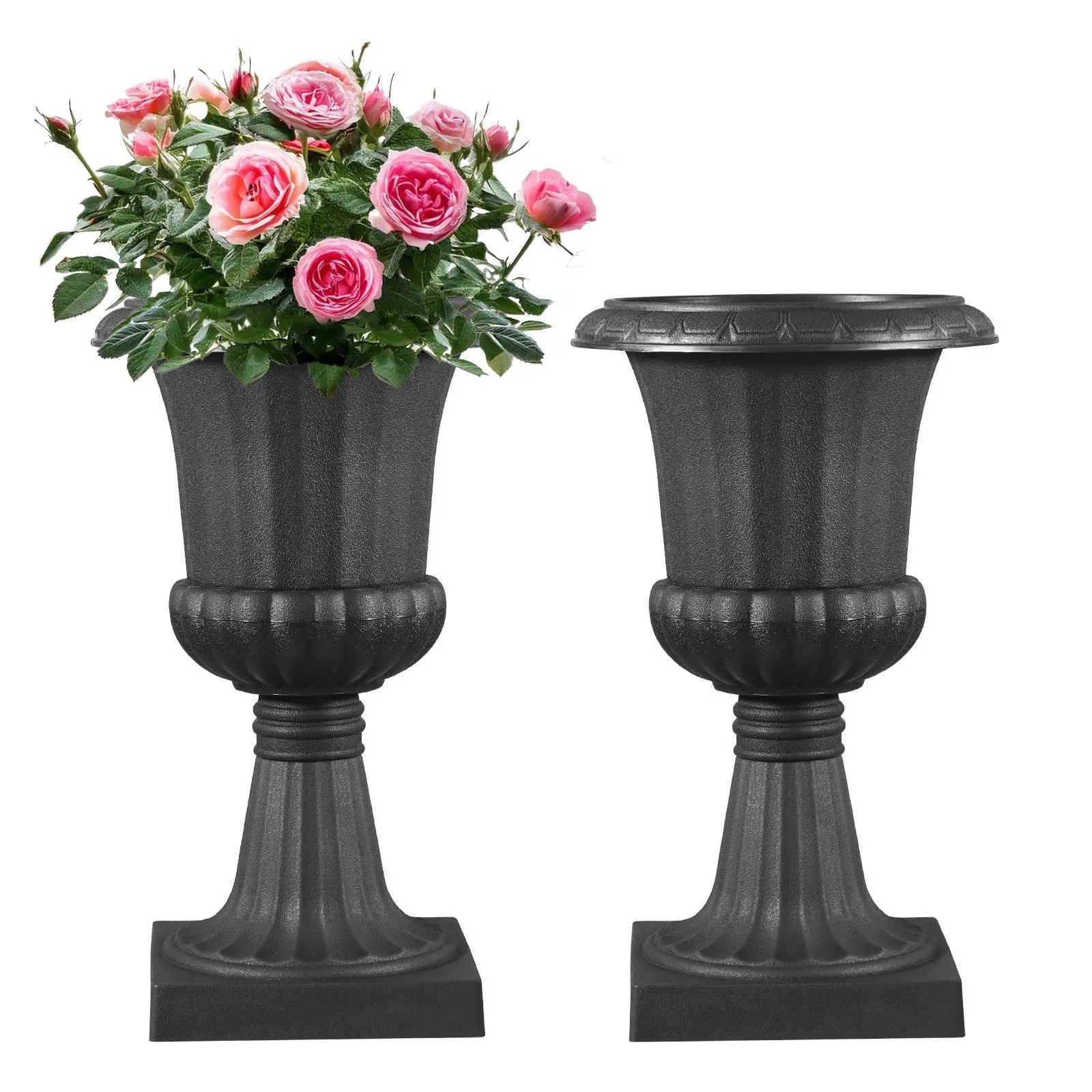 【SummerFinds】VEVOR Plastic Planter Box, 2-Pack Black Classic Urn-Shape 9.8x16.5in Gardening Flower Pots & Planters, Lightweight & Durable, Breathable Drainage Holes, Easy Assembly, Indoor-Outdoor Decor for Home Garden Front Porch