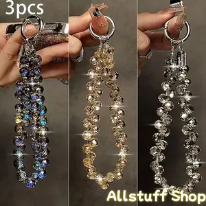 Luxury Rhinestone Phone Lanyards, Mixed Color 3pcs - Metal Link Chains with Detachable Design, Durable ABS Material - Mobile, Smartphone, Cellphone Accessories Suitable for Bags, Keys - Ideal for Commuting, Parties