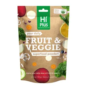 HiPlus Organic Fruits & Vegetables Powder Superfood Blend Daily Energy + Essential Vitamins | USDA Certified, Vegan Powder for Smoothies & Baking | Hidden vegetable recipes | 3.52oz pantry staple| Non-GMO, Gluten-Free, Easy Mixing mixed packaging multivit
