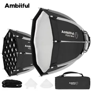 AmbitfulBowens Mount PS30/45/50cm On-Camera Mini Softbox, PF Series Quick-Detachable Octagonal Grid for On-Camera Flash, Live Streaming Fill Light & Deep Parabolic Soft Shade