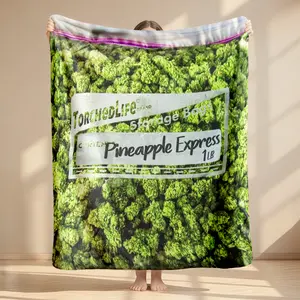 Dank Weed Printed Flannel Blanket - Pineapple Express Design, Warm, Soft, Comfortable, Ideal Gift for All-Season Use