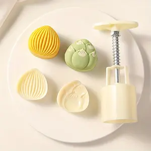 Set of 3 Chestnut Mooncake Molds, 50G, Hand Press Cookie Stamps for The Mid-Autumn Festival, Pastry Tool for Making Mooncakes, Mung Bean Cake Mold, Fruit Cookie Cutters for Baking, Includes 1 Mold And 2 Stamps