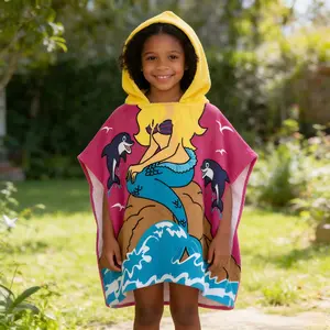 Cartoon Pattern Beach Towel, 60x120 Cm Microfiber Quick-Dry Bath Towel, Hooded Poncho, Travel Essential