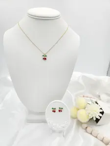 14k gold plated cherry necklace and earring set