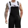 YUANBANG Men's Plain Solid Stretchy Denim Work Jumpsuit Overall Shorts - Sleeveless Bib Coveralls with Zipper, Flexible Versatile Outdoor Casual Wear for BBQ Beach