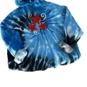 Shooting Stars Tie Dye Hoodie Embroidery Colortone Brand  Tie Dye Hoodie with Appliqué Women's Love Hoodie Casual Long Sleeve Pullover Unisex Fit Winter Womenswear Embroidered Fashion Everyday Tops