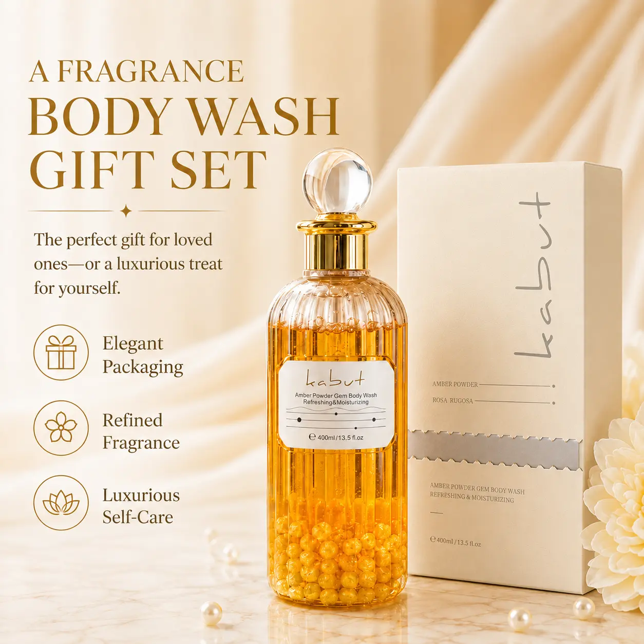 Kabut Amber Powder Gem Refreshing Moisturizing Amino Acid Soothing & Nourishing Fragrance Body Wash Aroma Hydrating Moisture Scent Daily Silky Pearl body wash