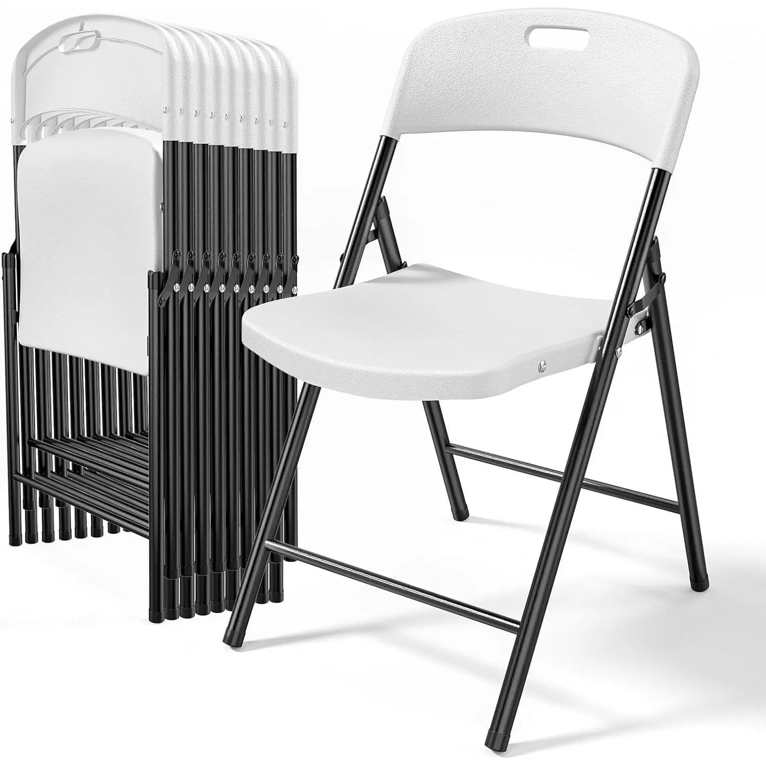 10 Pack White Foldable Chair Set, Plastic Seats with Sturdy Steel Frame, Portable Indoor/Outdoor Seating for Parties, Events & Camping, 350 lbs Weight Capacity