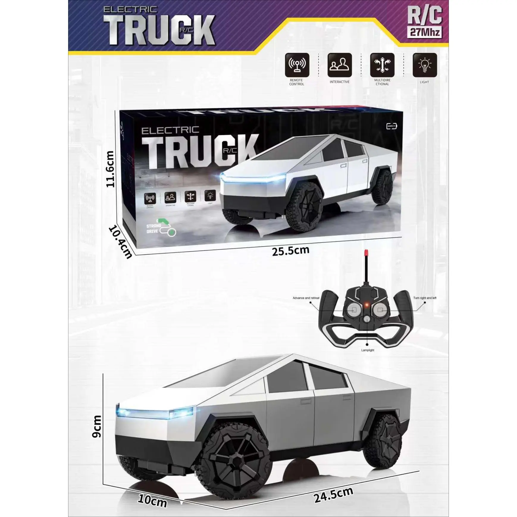 1/24 Cyber Pickup Remote-Controlled Car, Electric RC Truck for Tesla Fans & Kids, Party Favors Christmas Gifts, Clearance Road Toys, Remote-Controlled Car Cars