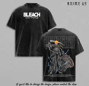 Ichigo Kurosaki Bleach Thousand Year Blood War Anime Vintage Washed Oversized Graphic Tee Soul Reaper Streetwear Shirt
