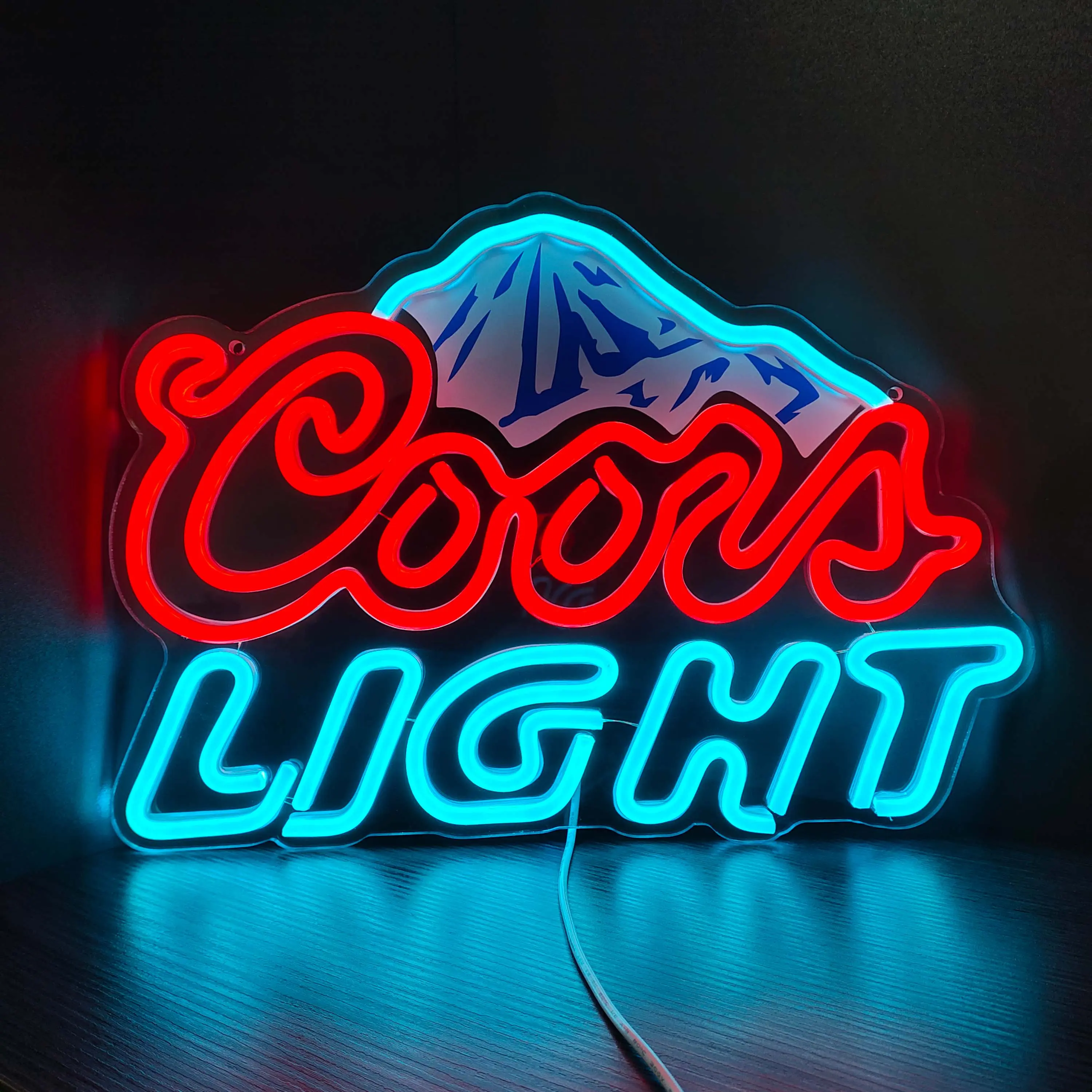 Crs Beerlogo Neon Light USB Powered LED Neon Signs for Man Cave Bar Decor Beer Logo Sign with Mountain Pattern Printing Chill Mountain Home Bar Sign Colorful Lights15.7x11.8 inches