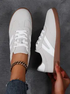 Women's Fashionable Lace Up Low Top Sneakers, Trendy Walking Sneaker, New Style Casual Comfortable Breathable Sports Shoes, Female All-match Round Toe Shoes for Daily Wear