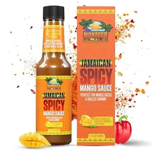 Montego Island Foods Jamaican Spicy Mango Sauce – Real Mango, Fiery Scotch Bonnet Peppers, Zesty Lime Juice & Juicy Golden Raisins – Sweet, Tangy & Bold Caribbean Heat – Handcrafted, All-Natural, Vegan, No Preservatives – 5 fl oz Bottle