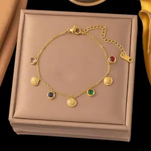 2-pack 2026 Valentine's Day Exclusive Matching Jewelry Set, Colorful Inlaid Stone Shell Shaped Necklace and Bracelet, Minimalist Sophisticated Unisex Wearable Ornament